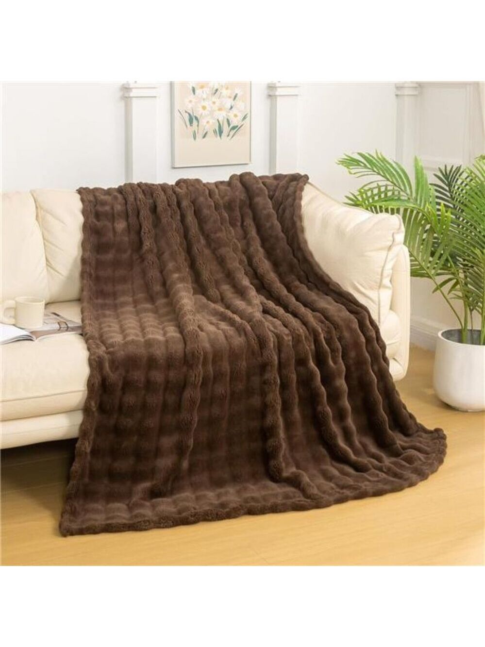 3D Bubble Throw Blanket Luxury Soft Warm Cozy Brown Twin Size Home Decor Gift